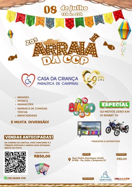 Casa da Criança Paralítica de Campinas marca seu Arraiá para  8 de julho
