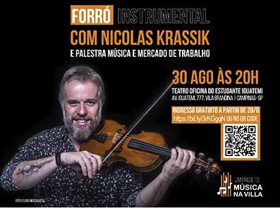 ‘Música na Villa’ leva forró instrumental com Nicolas Krassik para Campinas