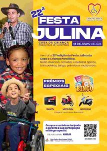 Festa julina da Casa da Criança Paralítica espera reunir 4 mil pessoas no dia 5 1 Cartaz da 22a festa julina CCP julho 2025 Divulgacao