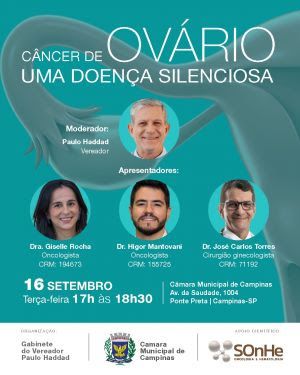 Cartaz de divulgacao da palestra sobre cancer de ovario